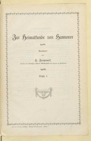 Zur Heimatkunde von Hannover