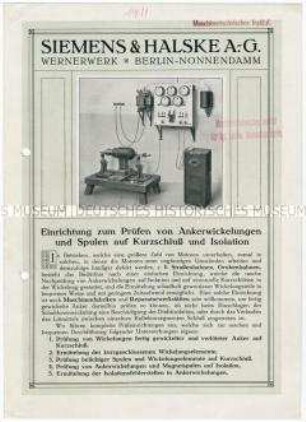 Einrichtung zum Prüfen von Ankerwicklungen und Spule auf Kurzschluss und Isolation
