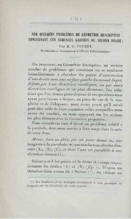 Sur quelques problèmes de géométrie descriptive concernant les surfaces gauches du second degré.