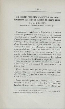 Sur quelques problèmes de géométrie descriptive concernant les surfaces gauches du second degré.