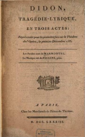 Didon : Tragédie-Lyrique, En Trois Actes
