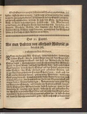 Das 20. Kapitel. Wie man Pasteten von allerhand Wildprät zubereiten soll.
