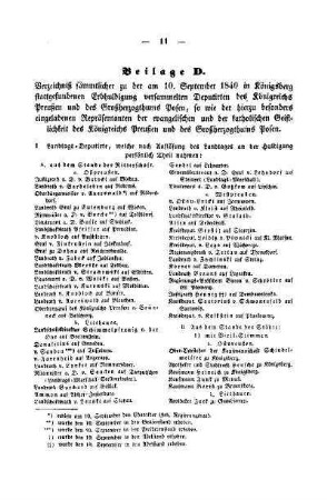 Beilage D. Verzeichniß sämmtlicher zu der am 10. September 1840 in Königsberg stattgefundenen Erbhuldigung ...