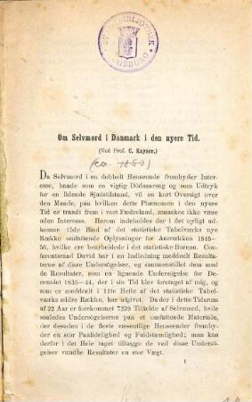 Om Selvmord i Danmark i den nyere Tid