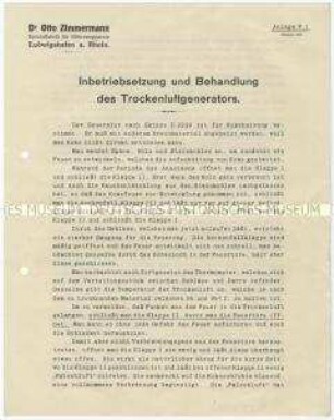 Inbetriebsetzung und Behandlung des Trockenluftgenerators.