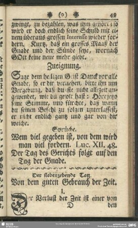 Der siebenzehende Tag. Von dem guten Gebrauch der Zeit : siebenzehende Tag. Von dem guten Gebrauch der Zeit