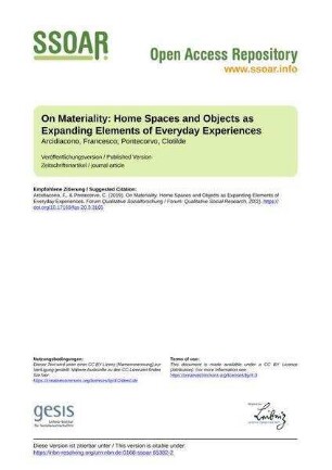 On Materiality: Home Spaces and Objects as Expanding Elements of Everyday Experiences