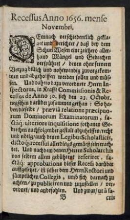 Recessus Anno 1656. mense Novembri.