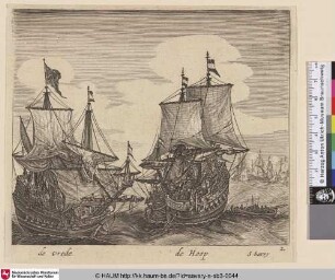 [Zwei Dreimaster sich annähernd; Two three-masted dutch warships approaching each other]