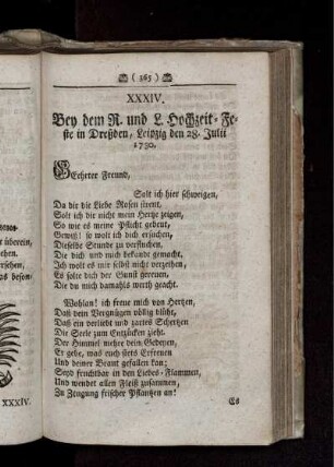 XXXIV. Bey dem R. und L. Hochzeit-Feste in Dresden, Leipzig dem 28. Julii 1730