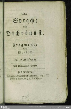 Forts.2: Ueber Sprache und Dichtkunst : Fragmente