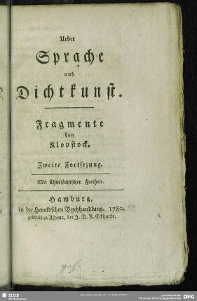 Forts.2: Ueber Sprache und Dichtkunst : Fragmente