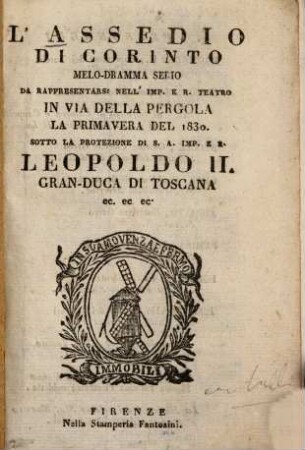 L' assedio di Corinto : Melo-dramma serio