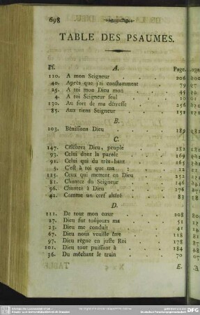 Table Des Psaumes