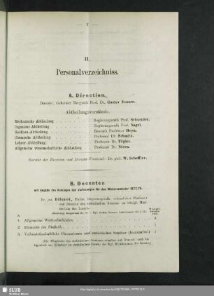 B. Docenten mit Angabe des Kataloges der Vorlesungen für das Wintersemester 1877/78