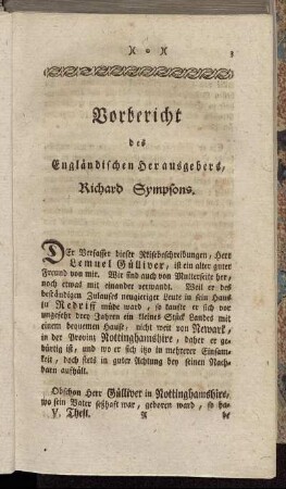 Vorbericht des Engländischen Herausgebers, Richard Sympsons.