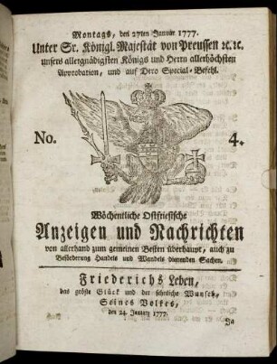 No. 4. Montags, den 27ten Januar 1777.