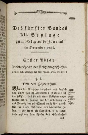 Des fünften Bandes XII. Beylage zum Religions-Journal im December 1786