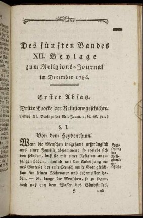 Des fünften Bandes XII. Beylage zum Religions-Journal im December 1786