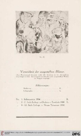 Verzeichnis der ausgestellten Blätter (Nr.1-110)
