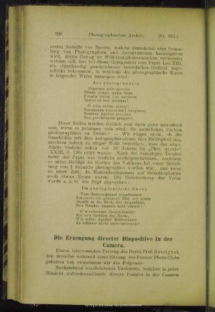 Die Erzeugung directer Diapositive in der Camera