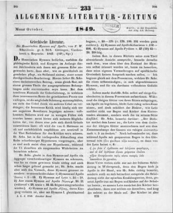 Schneidewin, F. W.: Die Homerischen Hymnen auf Apollo. Göttingen: Vandenhoeck & Ruprecht 1847