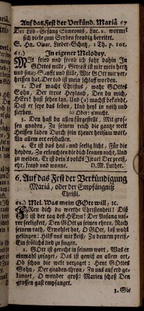 6. Auf das Fest der Verkündigung Mariä, oder der Empfängniß Christi.