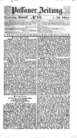 Passauer Zeitung : niederbayerische Volkszeitung. 1867,7/12 = Jg. 20