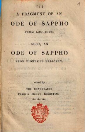 A Fragment of an Ode of Sappho from Longinus