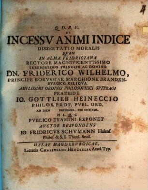 De Incessv Animi Indice : Dissertatio Moralis