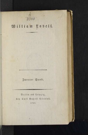 Zweyter Band: William Lovell