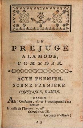 Le Préjugé A La Mode : Comédie En Ves Et En Cinq Actes