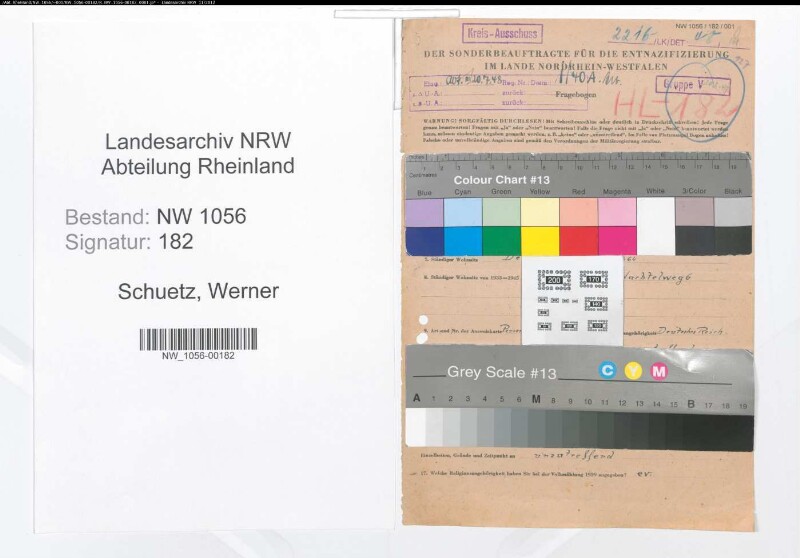 Entnazifizierung Werner Schuetz , geb. 29.06.1896 (Angestellter)
