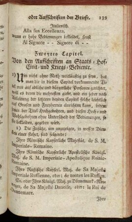 Zweytes Capitel. Von den Aufschriften an Staats- Hof- Civil- und Kriegs-Bediente.