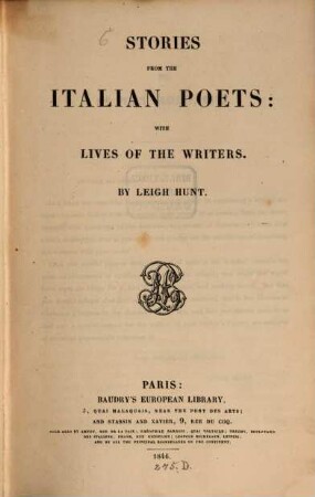 Stories from the Italian poets: with lives of the writers.
