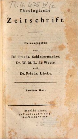 Theologische Zeitschrift. 2, 2. 1820