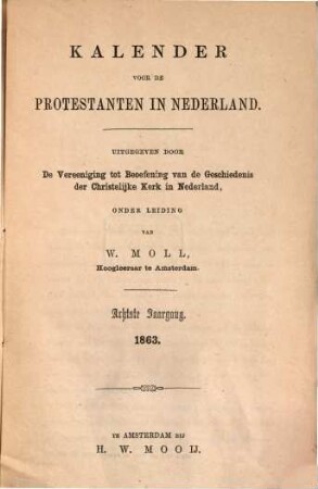 Kalender voor de protestanten in Nederland. 8. 1863
