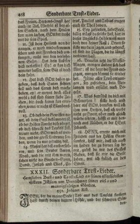 XXXII. Sonderbare Trost-Lieder. - XXXIII. Von der Welt Eitelkeit und menschlicher Mühseligkeit.