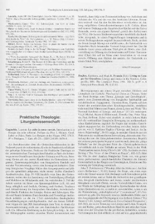 445-446 [Rezension] Gagnebin, Laurent, Le culte a choeur ouvert