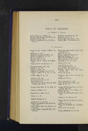 Index of Speakers.