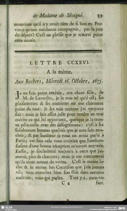 Lettre CCXXVI. A la même. Aux Rochers, Mécredi 16. Octobre, 1675
