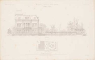 Wohngebäude Viktoriastraße, Berlin: Lageplan, Ansicht (aus: Atlas zur Zeitschrift für Bauwesen, hrsg. v. G. Erbkam, Jg. 8, 1858)