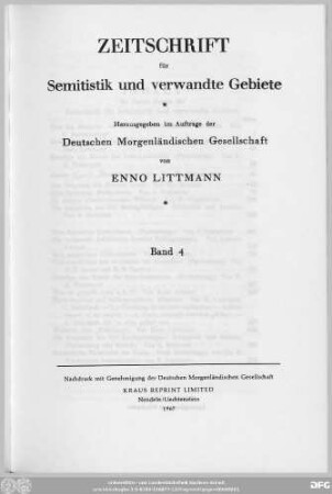 Bd. 4 (1926): Zeitschrift für Semitistik und verwandte Gebiete