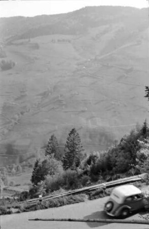 Muggenbrunn: Blick auf Muggenbrunn; Straße mit Auto