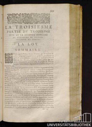 La Troisiesme Partie Du Troisiesme Iour De La Seconde Sepmaine De Guillaume De Saluste, Seignuer Du Bartas. La Roy. Sommaire.