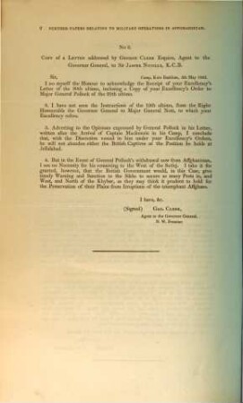 Further Papers relating to military operations in Affghanistan