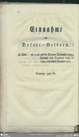 Einnahme an Defect-Geldern
