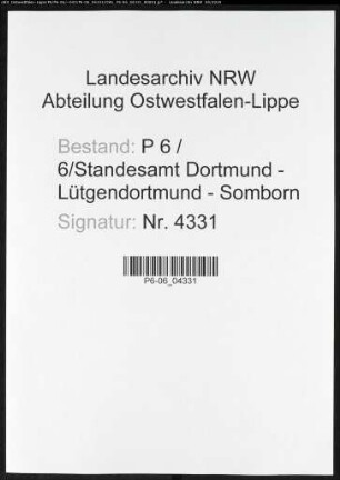 Sterberegister Standesamt Dortmund-Lütgendortmund-Somborn
