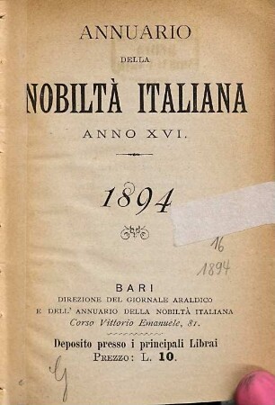 Annuario della nobiltà italiana. 1894 = Anno 16