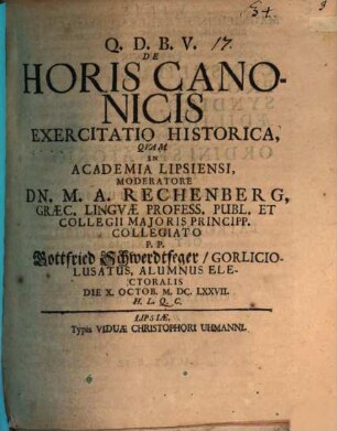De horis canonicis exercitatio historica